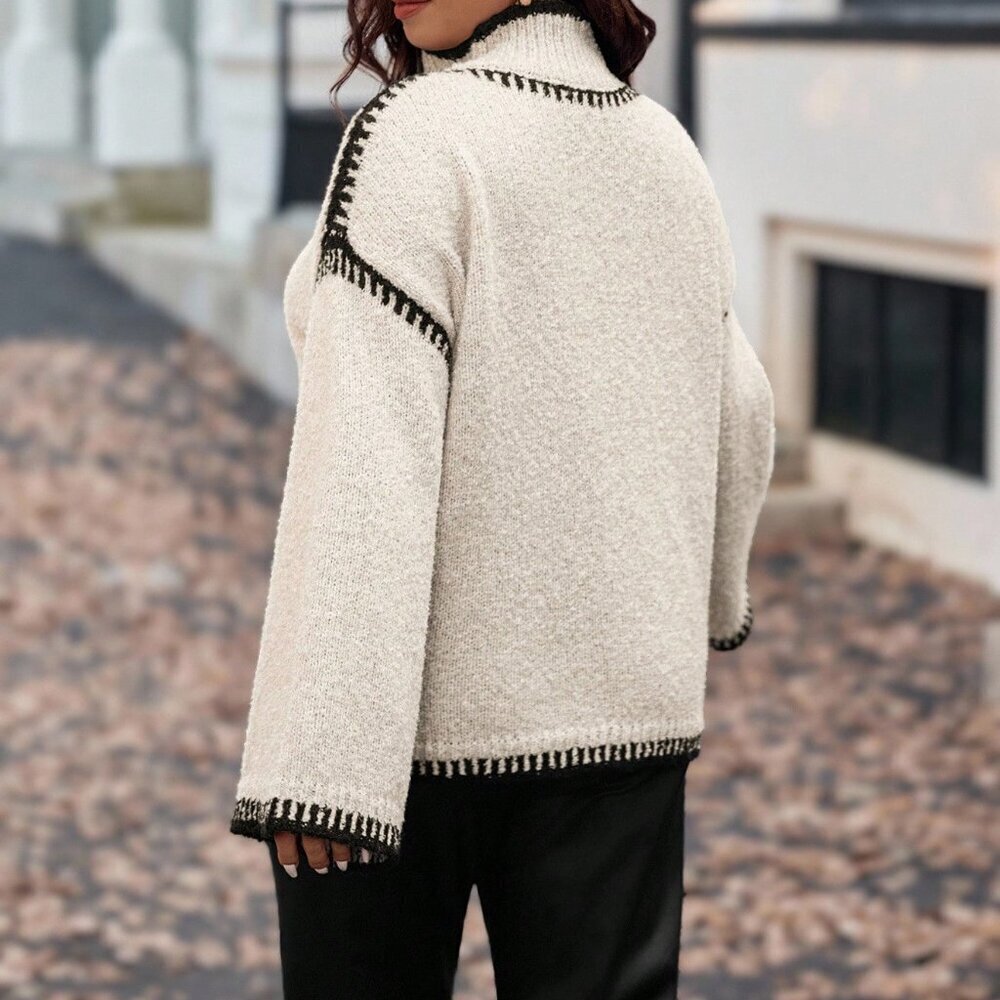 Khaki Casual Women's Plus Size Knitted Pullover Sweater - Picture 2 of 7